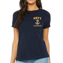 Load image into Gallery viewer, Navy Anchor Lacrosse Ladies T-Shirt