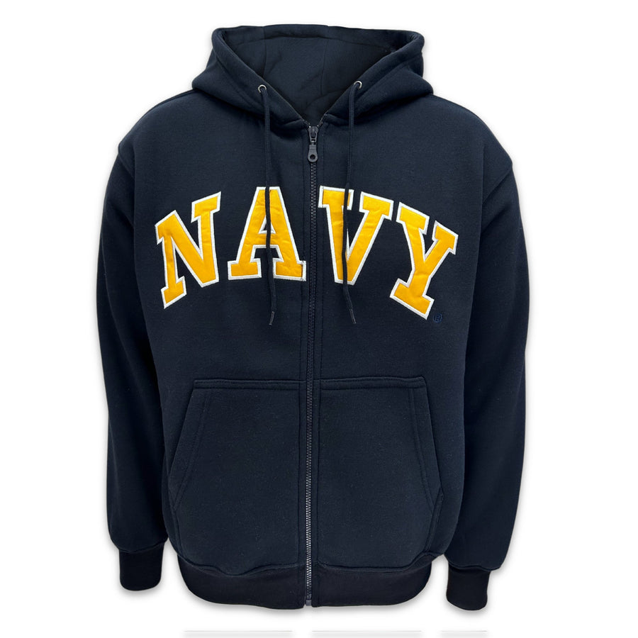 Navy Embroidered Full Zip Hoodie Sweatshirt (Navy)
