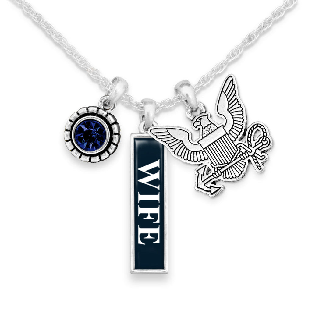U.S. Navy Eagle Triple Charm Vertical Wife Necklace