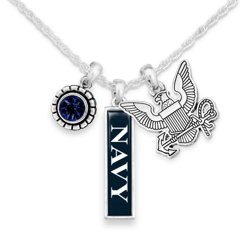 U.S. Navy Eagle Triple Charm Vertical Navy Necklace