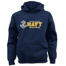 Load image into Gallery viewer, Navy Anchors Aweigh Chest Print Youth Hood