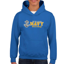 Load image into Gallery viewer, Navy Anchors Aweigh Chest Print Youth Hood
