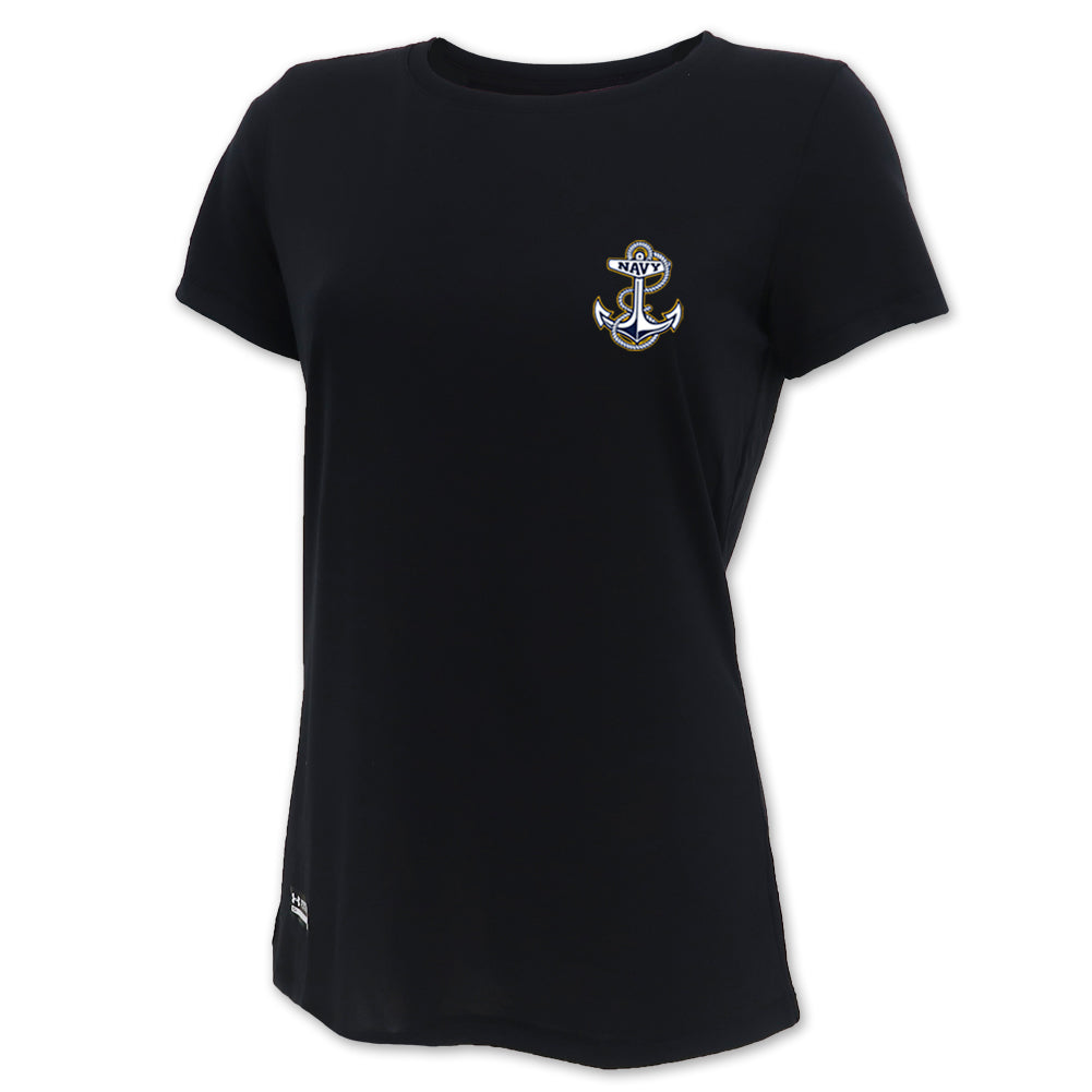 Navy Anchor Ladies Tac Tech T-Shirt (Black)