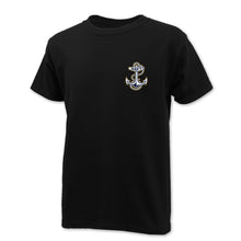 Load image into Gallery viewer, Navy Youth Anchor Left Chest Logo T