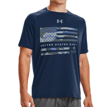 Load image into Gallery viewer, United States Navy Under Armour Camo Flag Tech T-Shirt (Navy)
