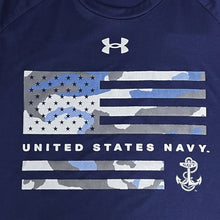 Load image into Gallery viewer, United States Navy Under Armour Camo Flag Tech T-Shirt (Navy)