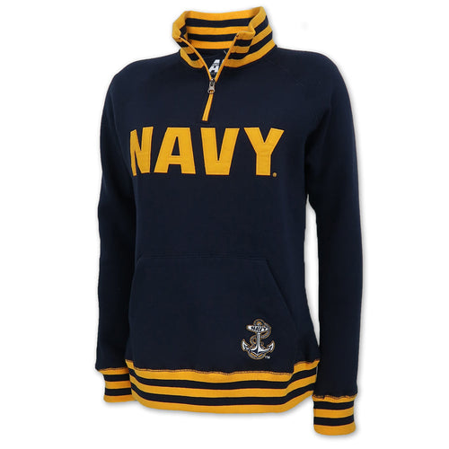 Navy Ladies Tackle Twill Fleece Stripe 1/4 Zip (Navy)