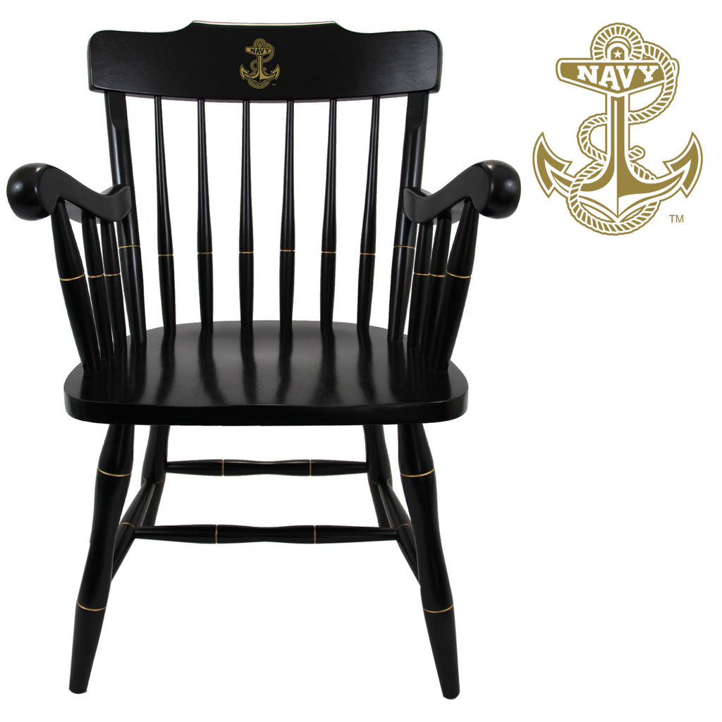 Navy Anchor Wooden Captain Chair (All Black)