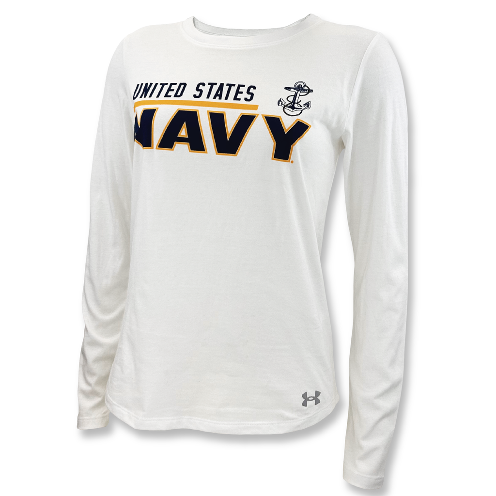 United States Navy Ladies Under Armour Long Sleeve T-Shirt (White)