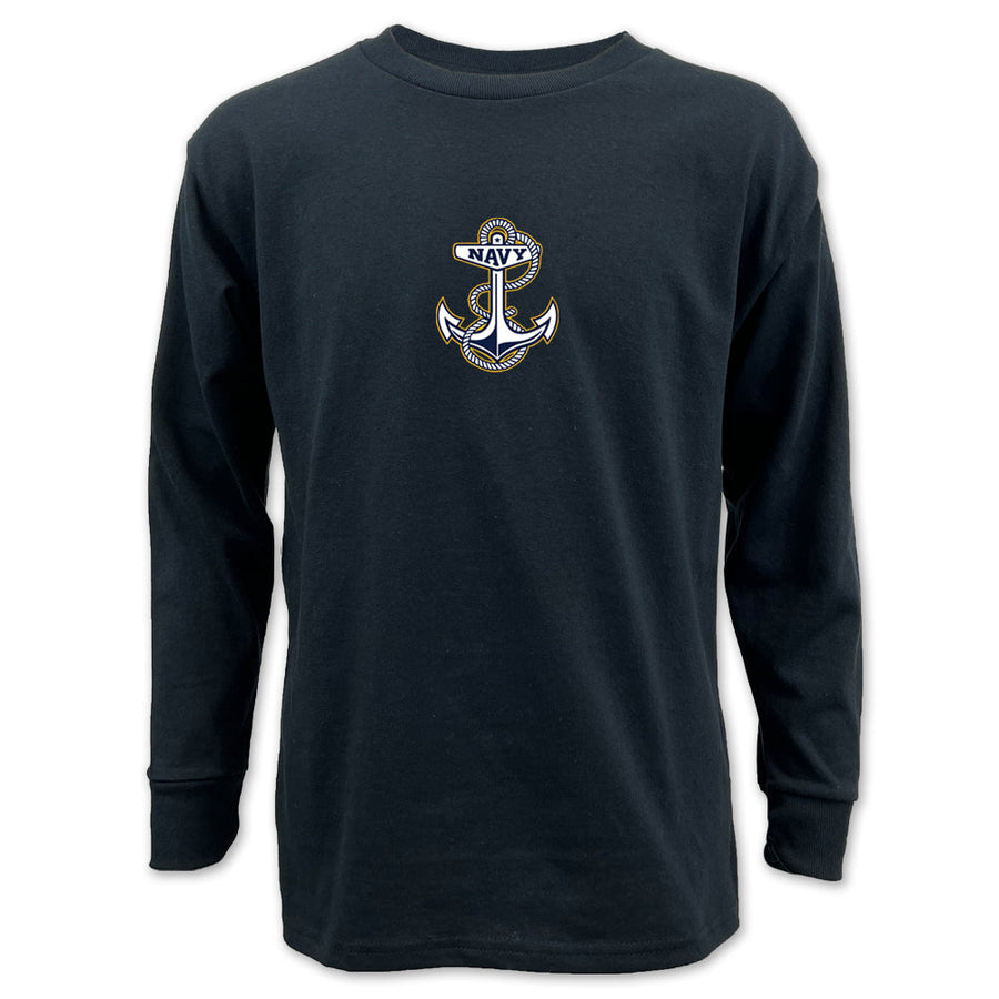 Navy Youth Anchor Logo Long Sleeve T-Shirt