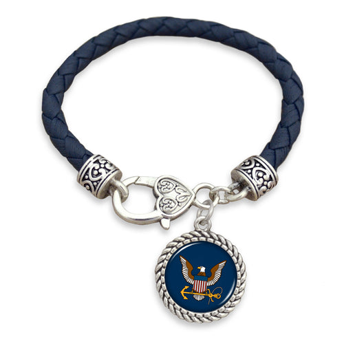 Navy Eagle Leather Bracelet