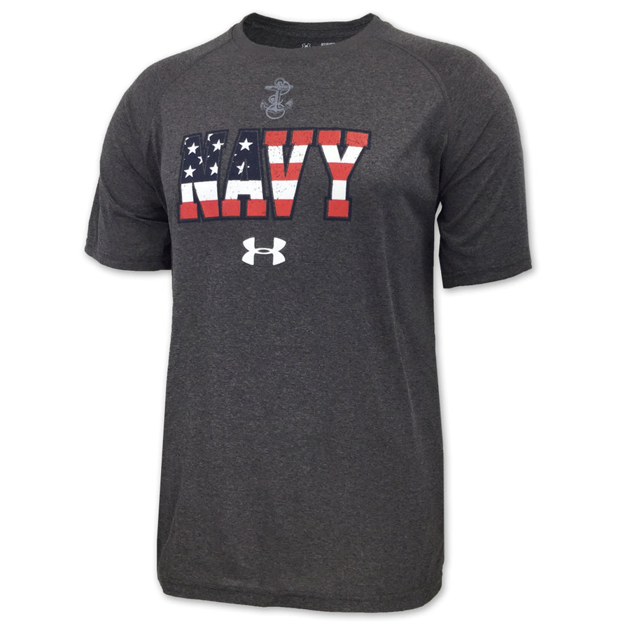 Navy Under Armour USA Flag Tech T-Shirt (Charcoal)