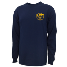 Load image into Gallery viewer, Navy Retired Left Chest Long Sleeve T-Shirt